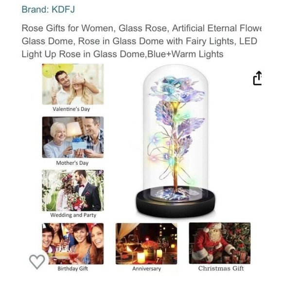 Eternal Rose In Dome With Fairy Lights Batteries Included Best Wishes Boxed Gift - Picture 10 of 11